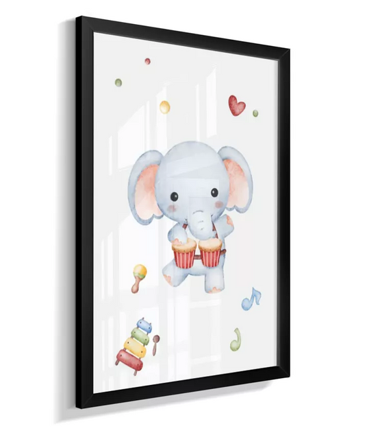 Quadro Quarto Bebê  Infantil Animais Musicais Elefante