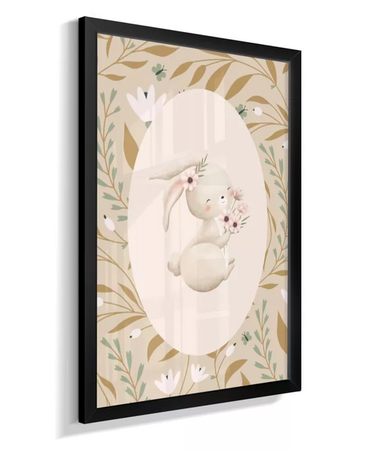 Quadro Quarto Bebê Infantil Bosque Floral Coelho