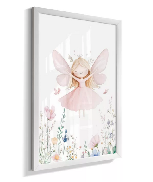 Quadro Infantil Decorativo Quarto Bebê Menina - Coleção Jardim das Fadas - Fadinha Loira