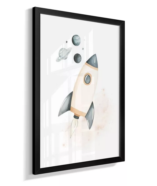 Quadro Infantil Quarto Bebê Menino Azul Foguete Espaço Astronauta