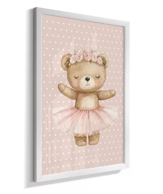 Quadro Decorativo Infantil Quarto Bebê Menina Ursinha Bailarina Rosa