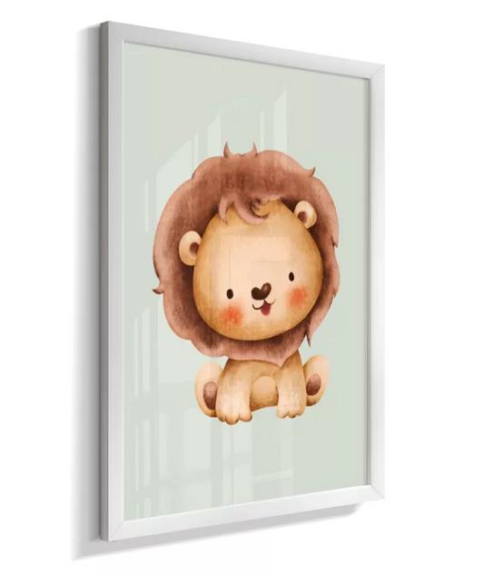Quadro Decorativo Infantil Leão Safari Verde