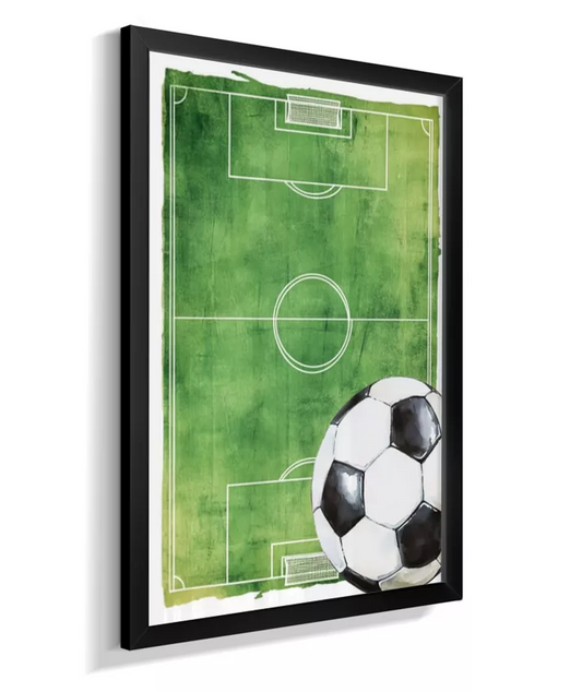 Quadro Decorativo Infantil Menino Bola e Campo de Futebol
