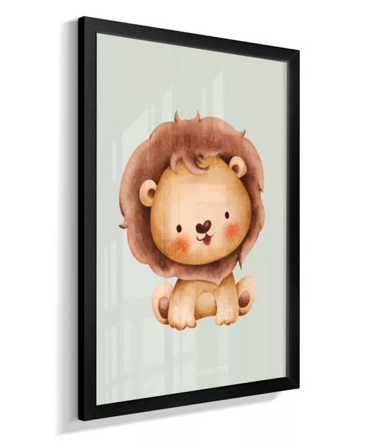 Quadro Decorativo Infantil Leão Safari Verde