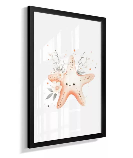 Quadro Infantil Fundo do Mar Floral Estrela do Mar