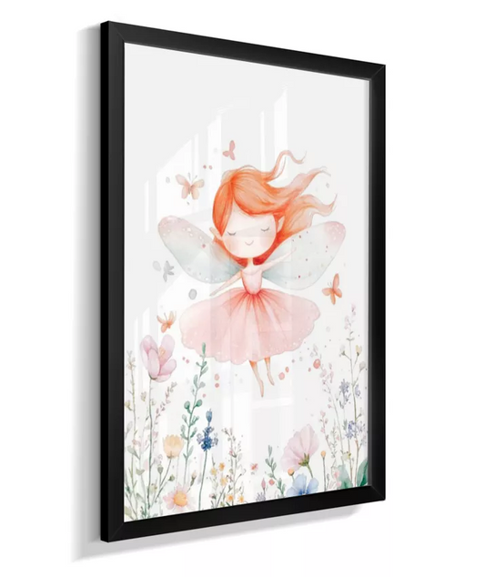 Quadro Infantil Decorativo Quarto Bebê Menina - Coleção Jardim das Fadas - Fadinha Ruiva