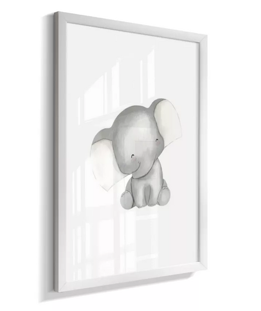 Quadro Infantil Quarto Bebê Elefante Safari Minimalista