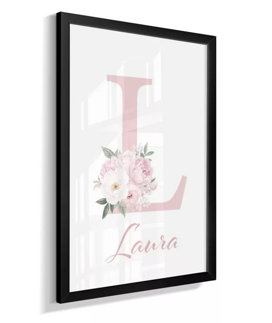Quadro Infantil Floral Inicial e Nome