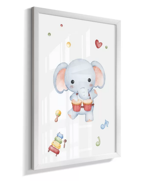 Quadro Quarto Bebê  Infantil Animais Musicais Elefante