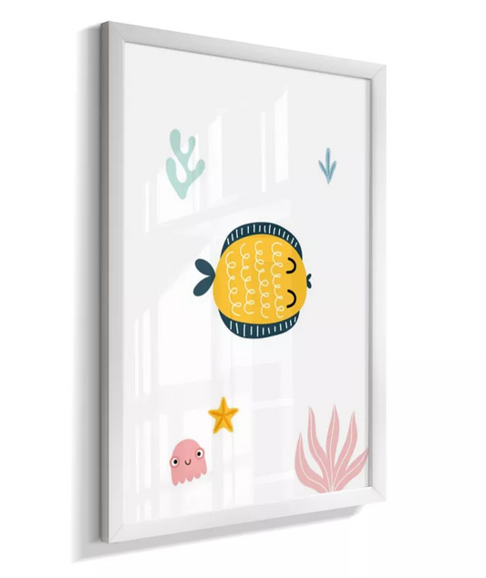 Quadro Quarto Bebê Infantil Peixe Fundo do Mar