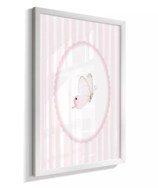 Kit 3 Quadros Decorativos Infantil Quarto Bebê Menina Rosa Borboletas Nome Personalizado