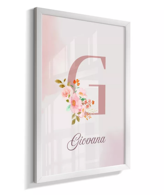 Quadro Quarto Bebê Infantil Personalizado Inicial Nome Floral