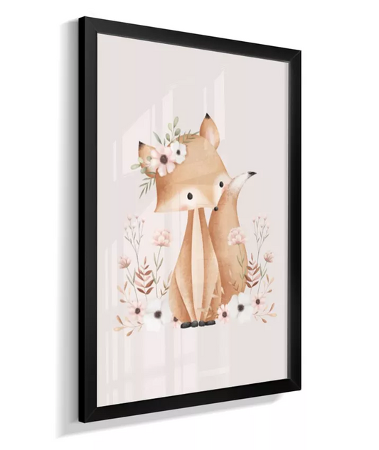 Quadro Decorativo Infantil Raposa Floral Flores