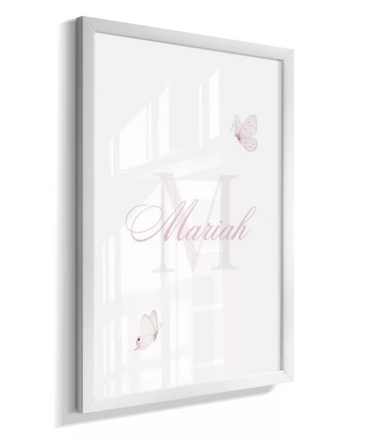 Quadro Decorativo Infantil Quarto Bebê Menina Rosa Borboletas Nome Personalizado