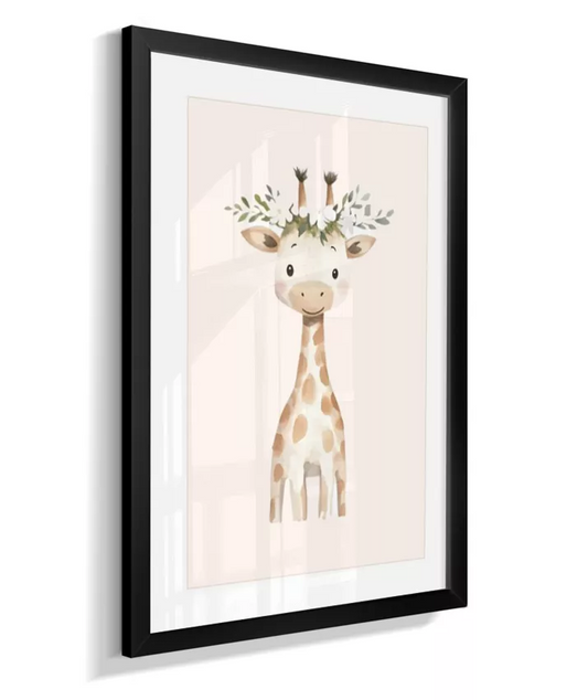 Quadro Infantil Bebê Menina Safari Girafa Floral