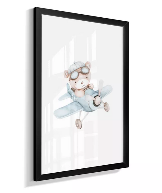 Quadro Infantil Decorativo Quarto Bebê Menino Ursinho Aviador