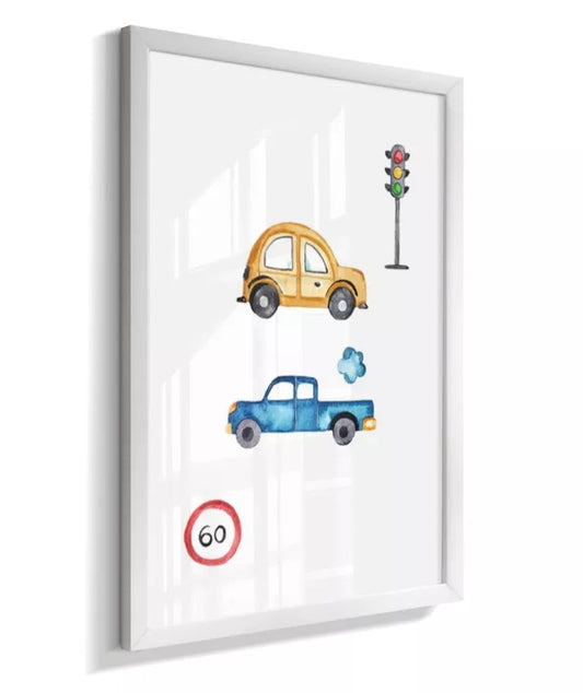 Kit 2 Quadros Infantil Quarto Bebê Menino Carros