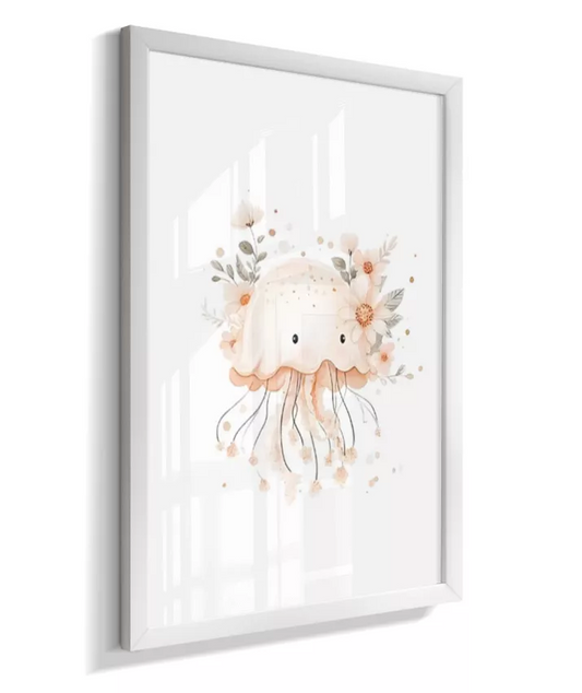 Quadro Infantil Decorativo Fundo do Mar Floral Água Viva