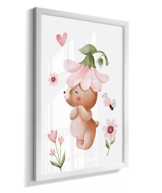 Quadro Quarto Bebê Infantil Ursinha Floral