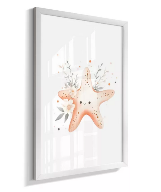 Quadro Infantil Decorativo Fundo do Mar Floral Estrela do Mar