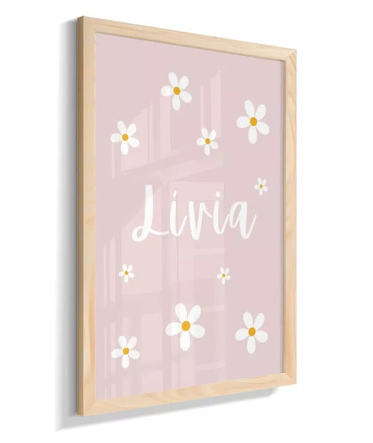 Kit 2 Quadros Quarto Bebê Menina Rosa Margaridas Personalizado Nome - Seja Forte e Corajosa