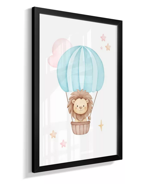 Quadro Quarto Bebê Infantil Leão no Balão