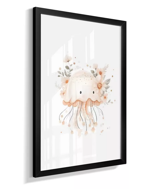 Quadro Infantil Decorativo Fundo do Mar Floral Água Viva