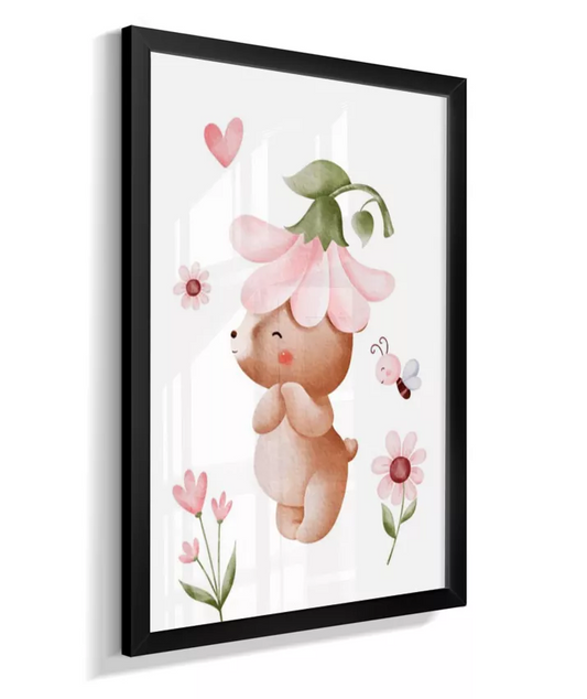 Quadro Quarto Bebê Infantil Ursinha Floral