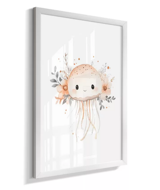 Quadro Infantil Decorativo Fundo do Mar Floral Água Viva
