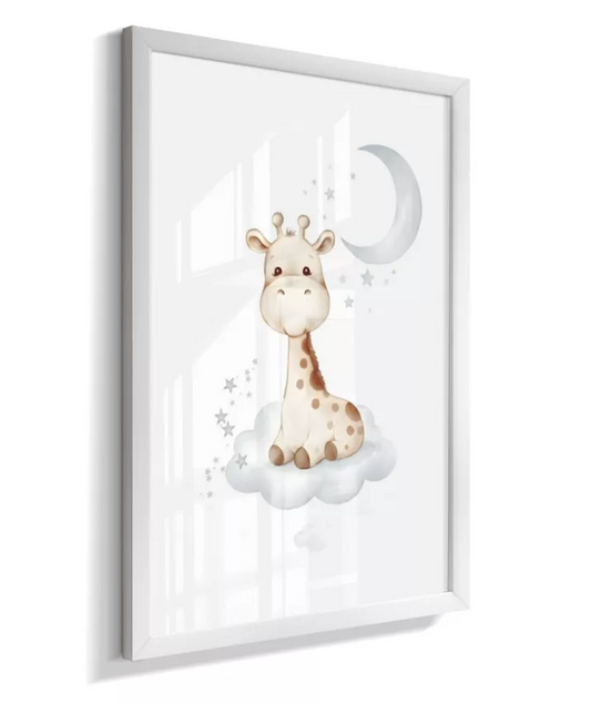 Quadro Decorativo Infantil Girafa Baby Quarto Bebê Menino Azul