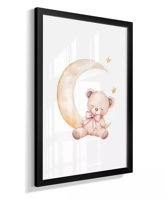 Quadro Infantil Ursino na Lua e Estrelas