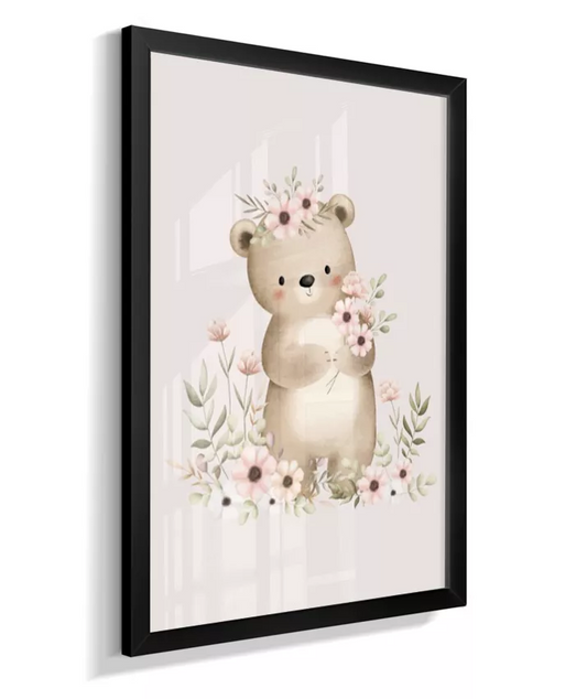 Quadro Infantil Decorativo Ursinho Floral