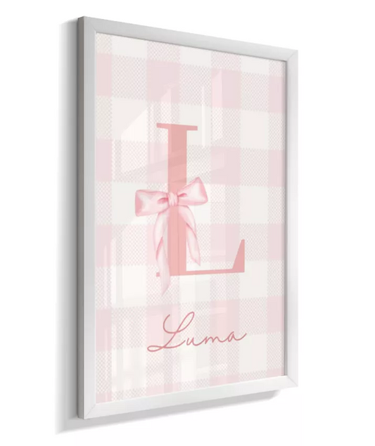 Quadro Quarto Bebê Infantil Personalizado Inicial Laço Nome
