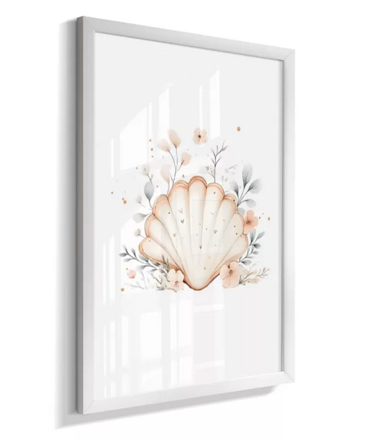 Quadro Infantil Decorativo Fundo do Mar Floral Concha