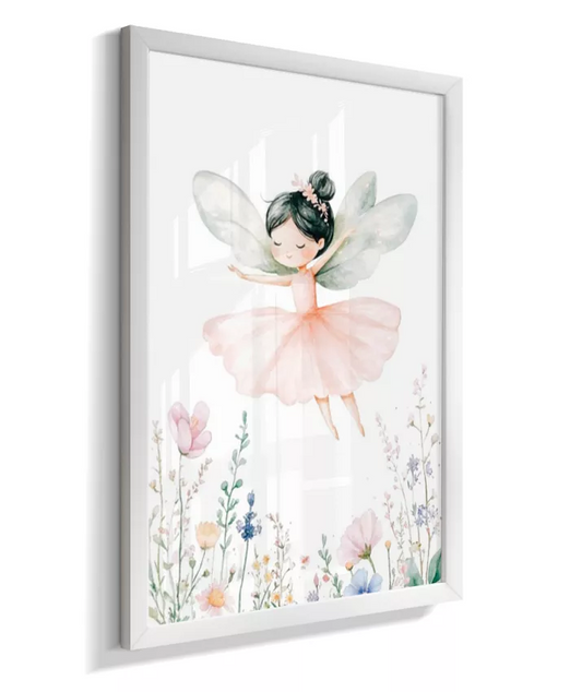 Quadro Infantil Decorativo Quarto Bebê Menina - Coleção Jardim das Fadas - Fadinha Morena
