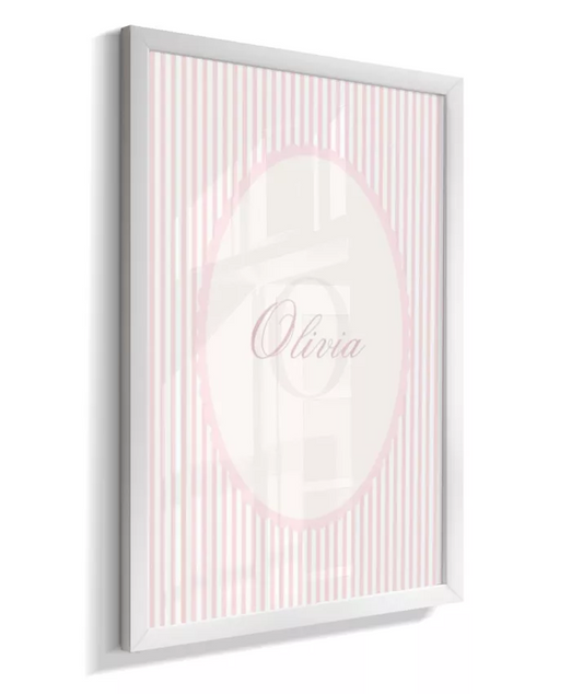 Quadro Decorativo Infantil Quarto Bebê Menina Rosa Delicado Listas Nome Personalizado