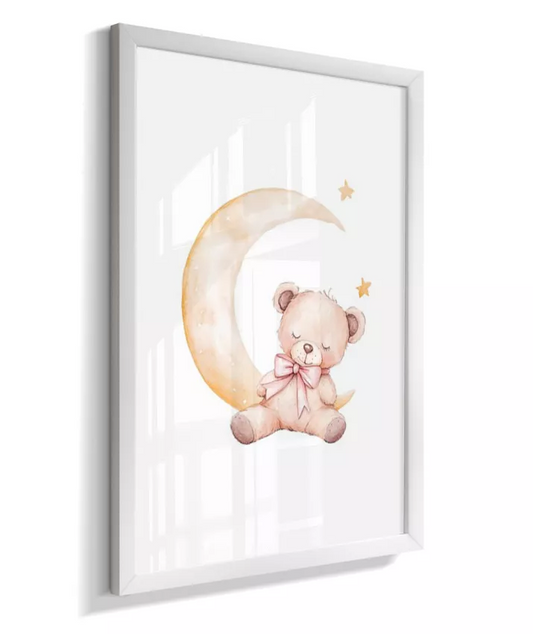 Quadro Infantil Ursino na Lua e Estrelas