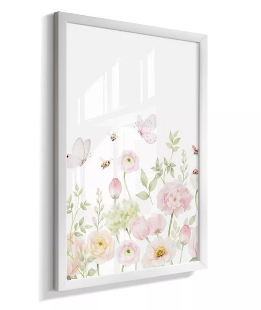 Quadro Decorativo Infantil Quarto Bebê Menina Jardim Flores e Borboletas
