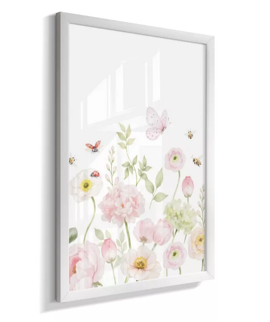 Quadro Decorativo Infantil Quarto Bebê Menina Jardim Flores e Borboletas