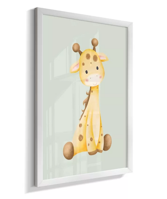 Quadro Decorativo Infantil Girafa Safari Verde