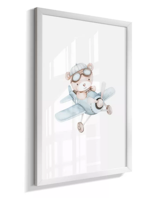 Quadro Infantil Decorativo Quarto Bebê Menino Ursinho Aviador