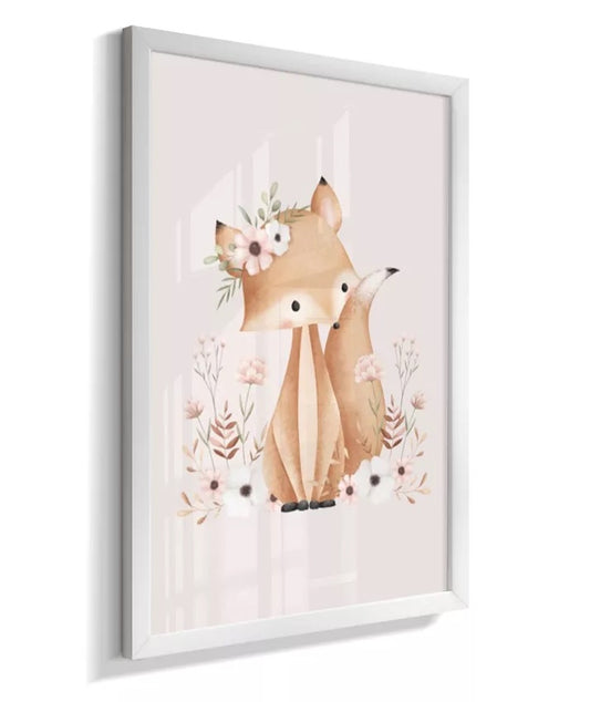 Kit 3 Quadros Decorativos Infantil Quarto Bebê Menina Bosque Floral Com Moldura