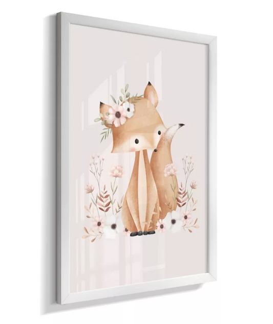 Quadro Decorativo Infantil Raposa Floral Flores