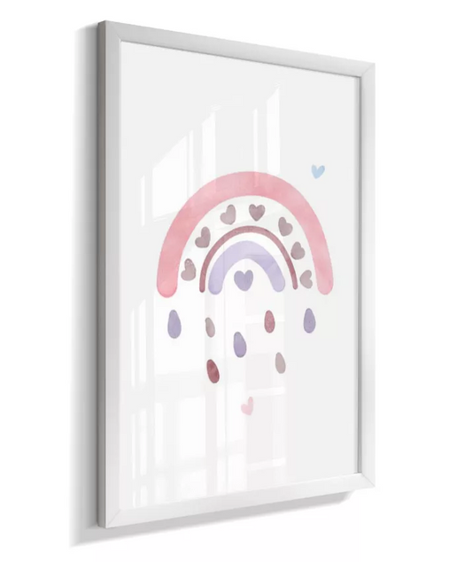 Quadro Quarto Bebê Infantil Arco-Íris de Coração