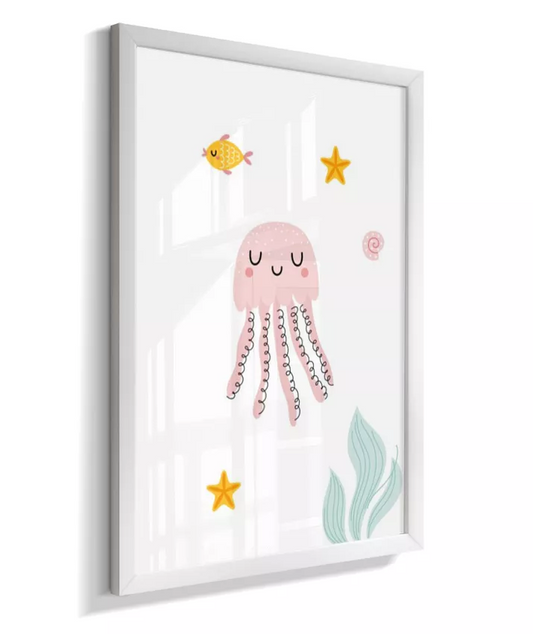 Quadro Quarto Bebê Infantil Polvo Fundo do Mar