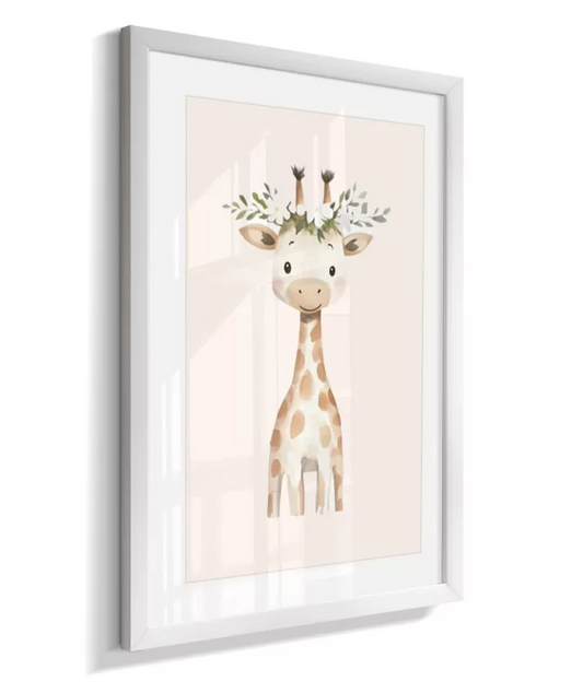 Quadro Infantil Bebê Menina Safari Girafa Floral