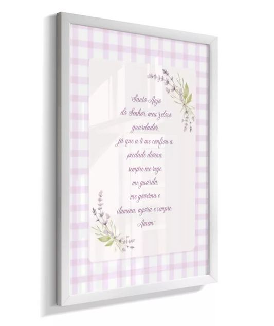 Quadro Infantil Quarto Bebê Menina Lilás Oração Santo Anjo