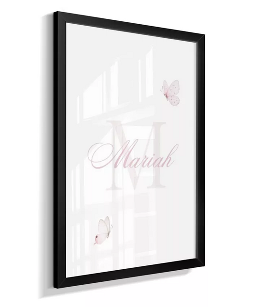 Quadro Decorativo Infantil Quarto Bebê Menina Rosa Borboletas Nome Personalizado