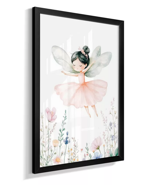 Quadro Infantil Decorativo Quarto Bebê Menina - Coleção Jardim das Fadas - Fadinha Morena