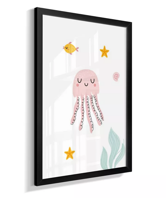 Quadro Quarto Bebê Infantil Polvo Fundo do Mar